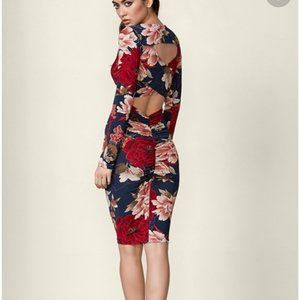 Venus Bodycon Navy Floral Print Midi Dress